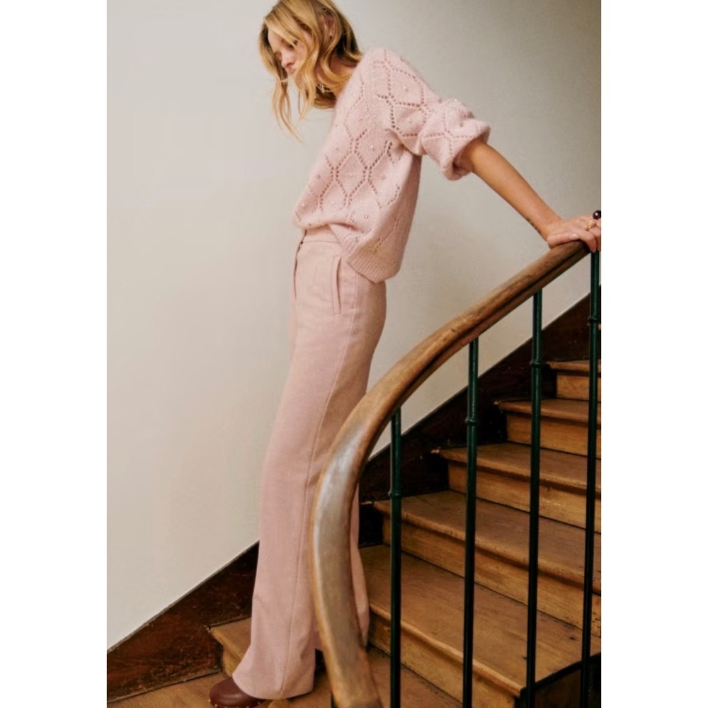 Sezane Paris women's 34 wool blend Martin trousers pink capsule professional